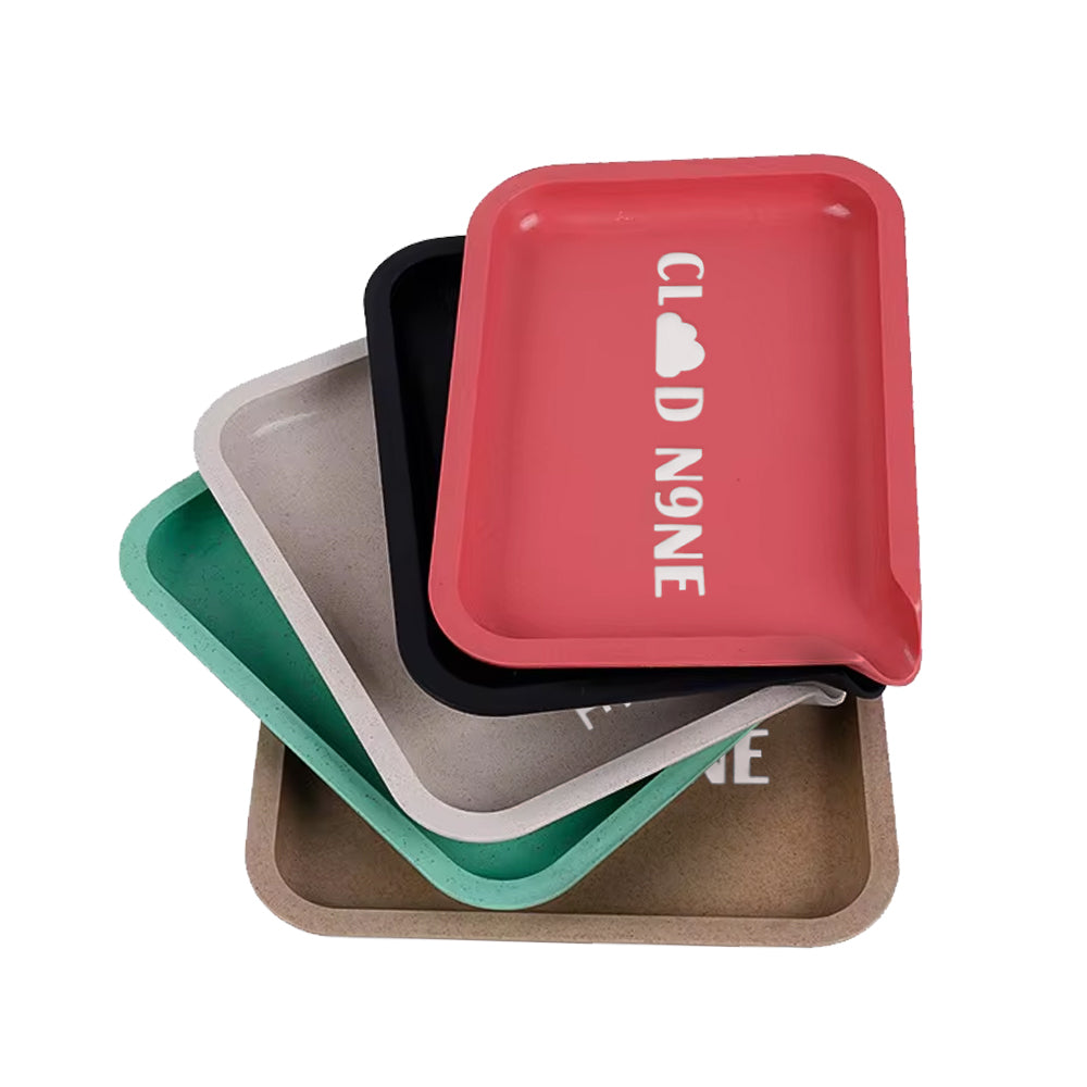Set of colorful custom print rolling trays with 'Cloud N9ne' branding. personalized rolling tray with your design 