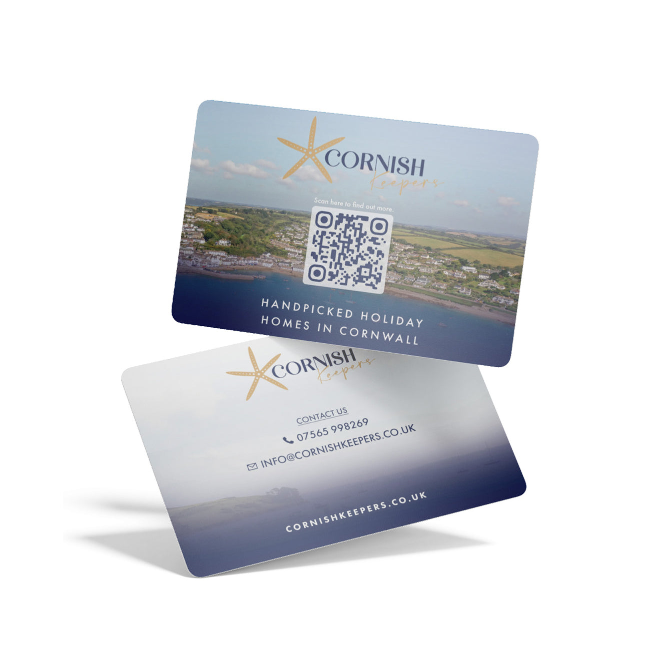 Custom printed Cornwall tourism business cards designed to promote Cornish businesses and attract visitors.
