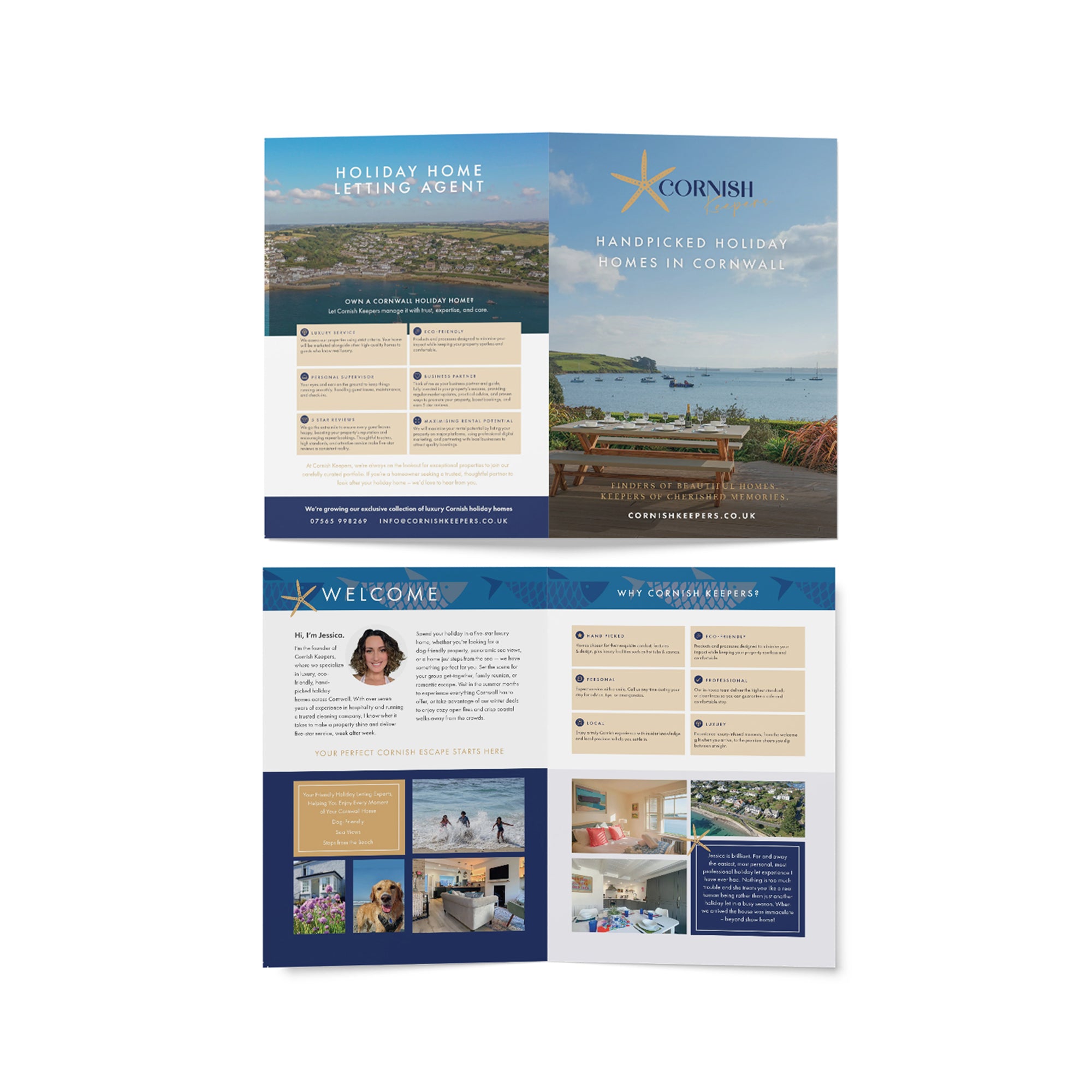 Custom Cornwall tourism leaflet design promoting Cornish businesses and coastal attractions.
