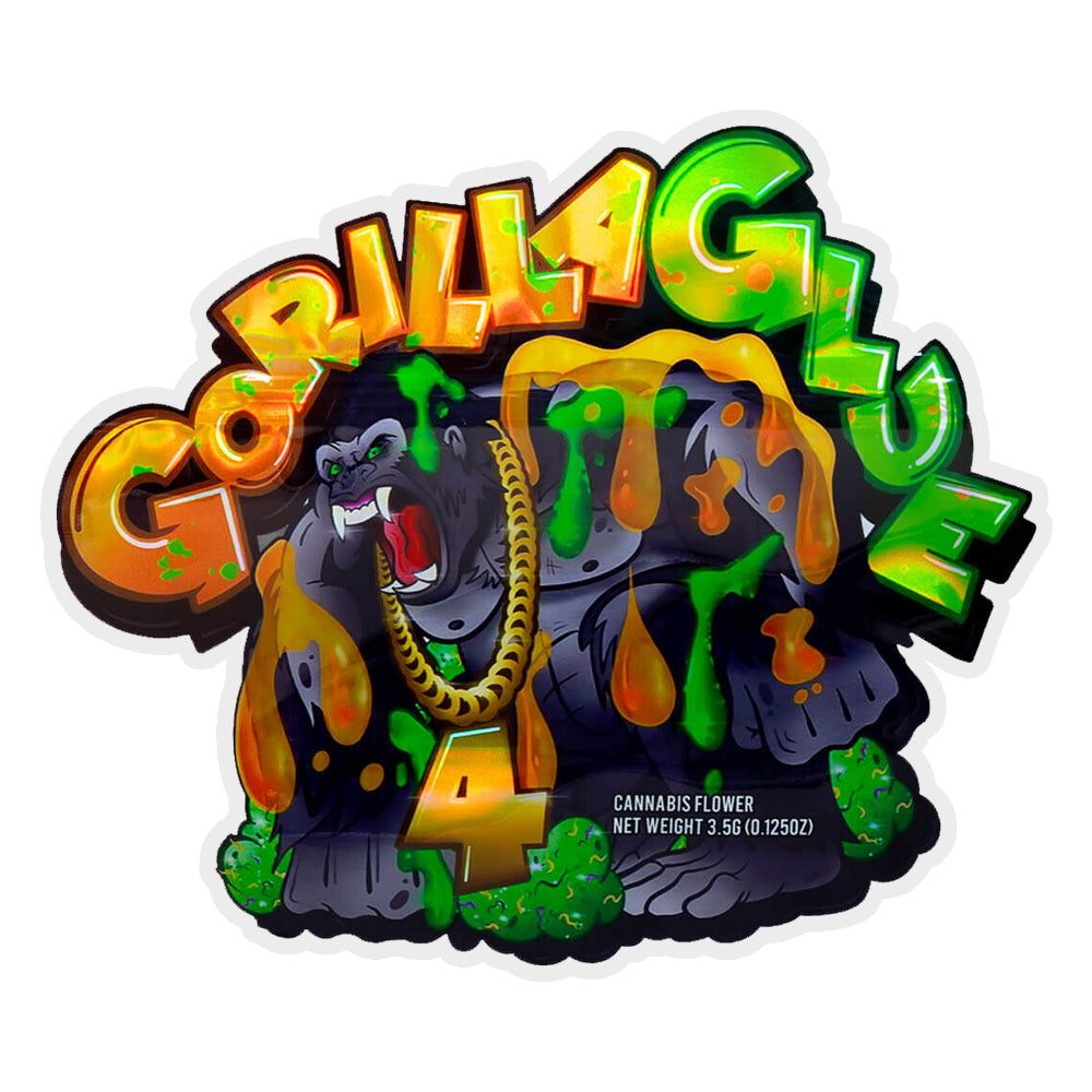 Gorilla Glue mylar bag. 3.5g cali pack gorilla glue graphic on a white background