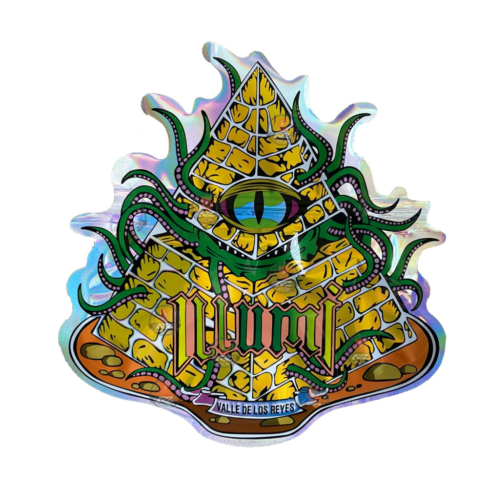 Holographic mylar bag illuminati pyramid design, 3.5g cali pack