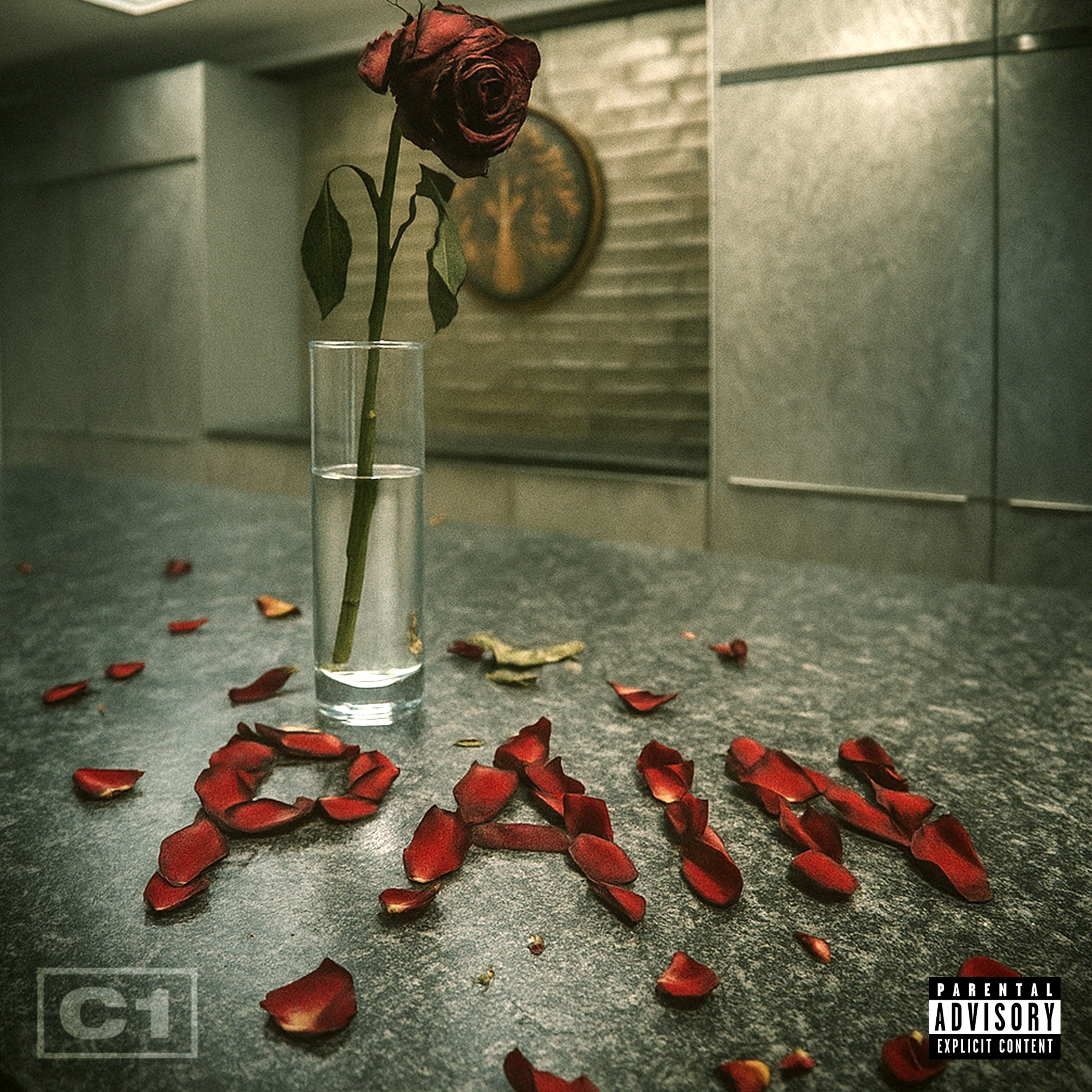 Custom album cover design service for C1 'Pain' featuring roses on table spelling out song name