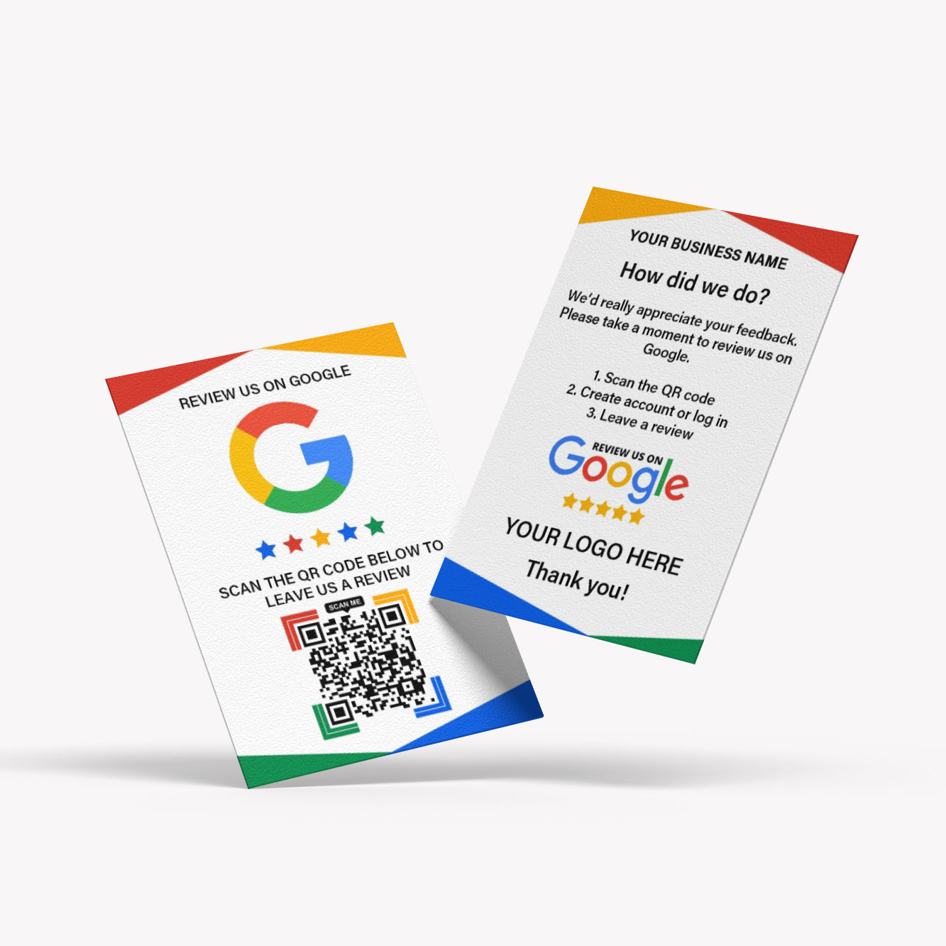 Custom Google review cards UK with business logo, Google review link. Print google review cards. Custom review cards