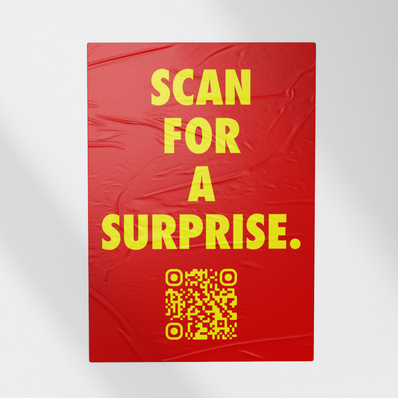 bold  red and yellow poster  with a qr code on it mockup