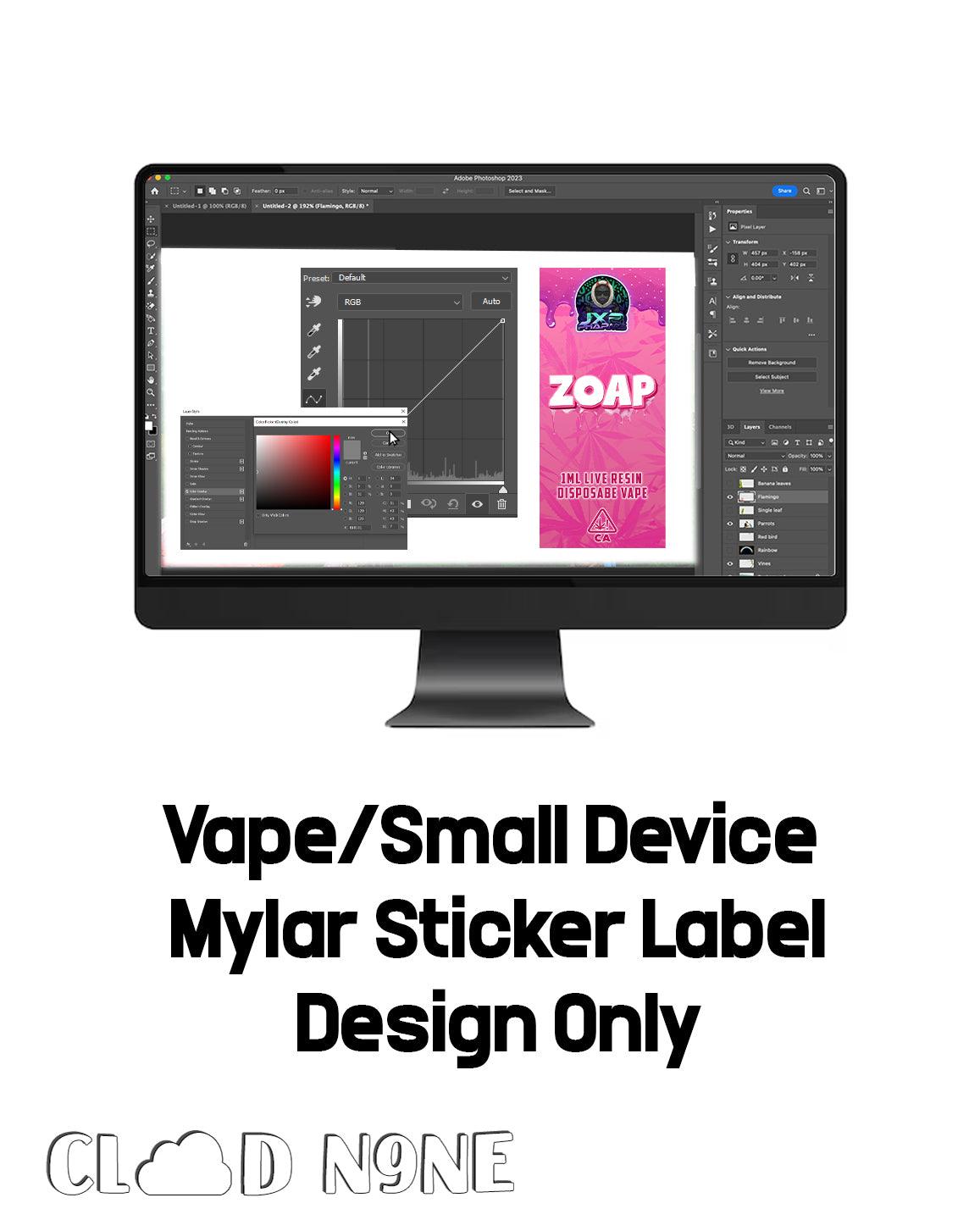 Vape/Small Device Sticker Label Bag Design - CloudNine