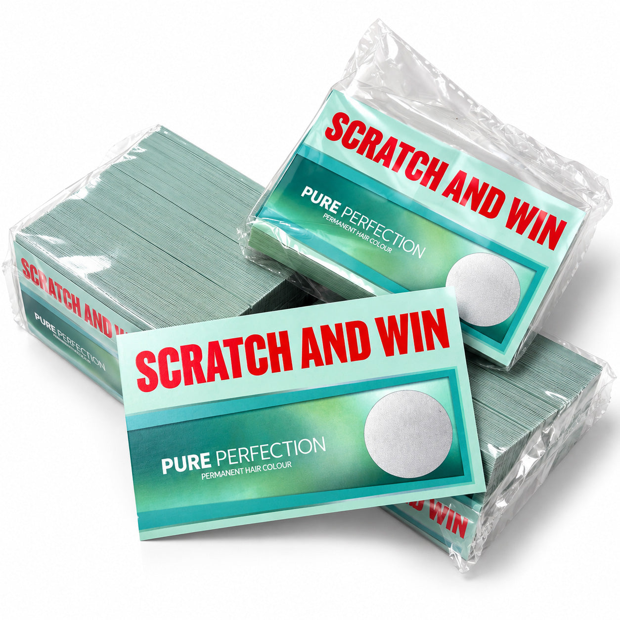 Custom scratch card printing for promotional campaigns, featuring a bespoke branded scratch and win card printed for a Wella Education Studio client.