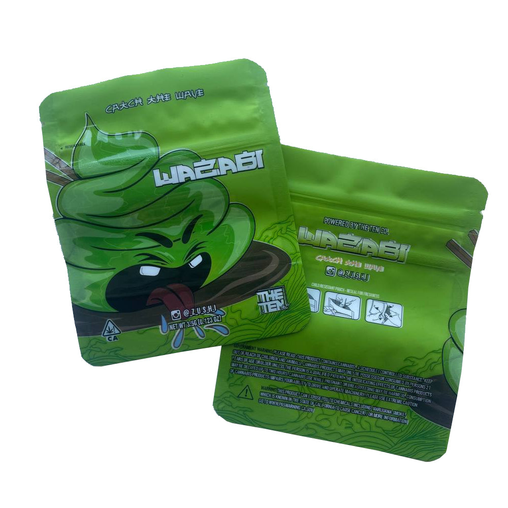 zushi ten co mylar bags, 3.5g wazabi cali packs
