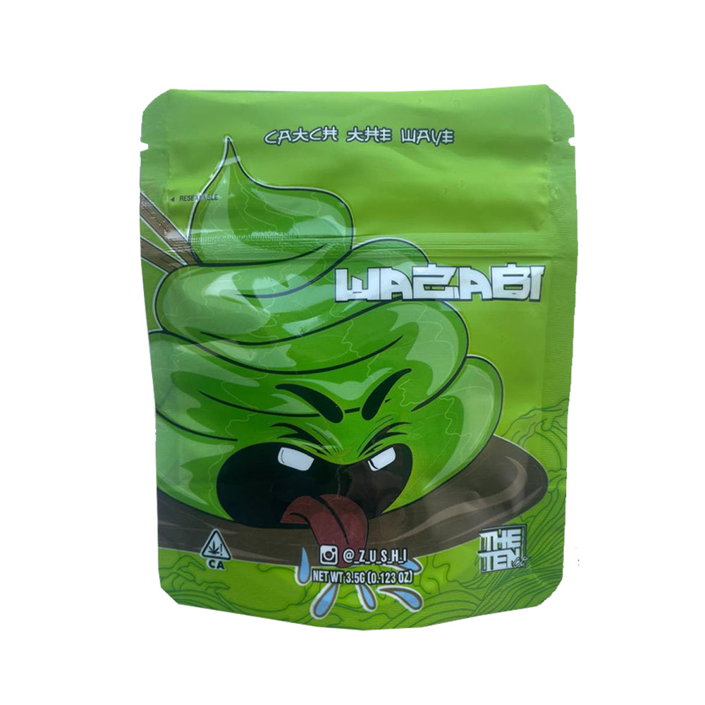 Wazabi ten co mylar bag Green packaging with cartoon character 3.5g cali pack 