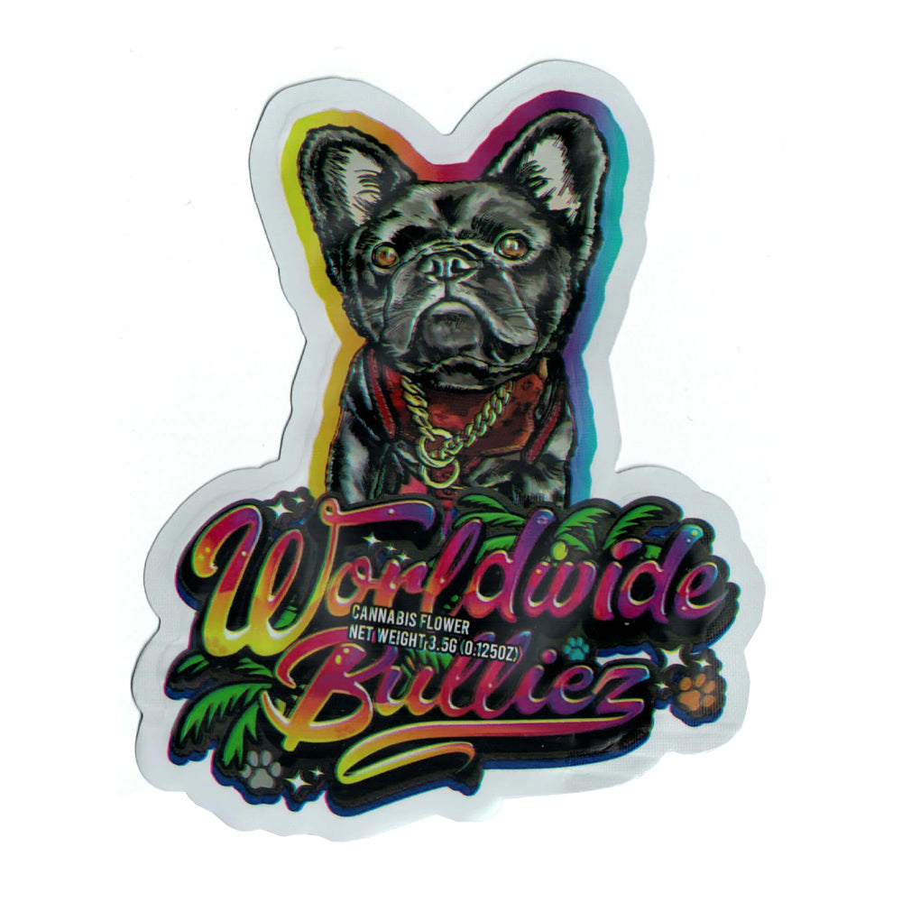 xl bully mylar bag colourful vibrant design 3.5g cali pack with a dog on it