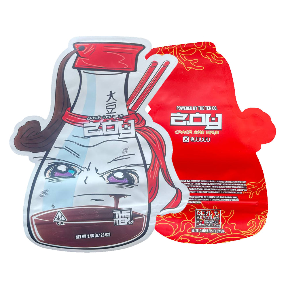 Anime-style cali packs character-shaped product packaging with red and white design mylar bag 